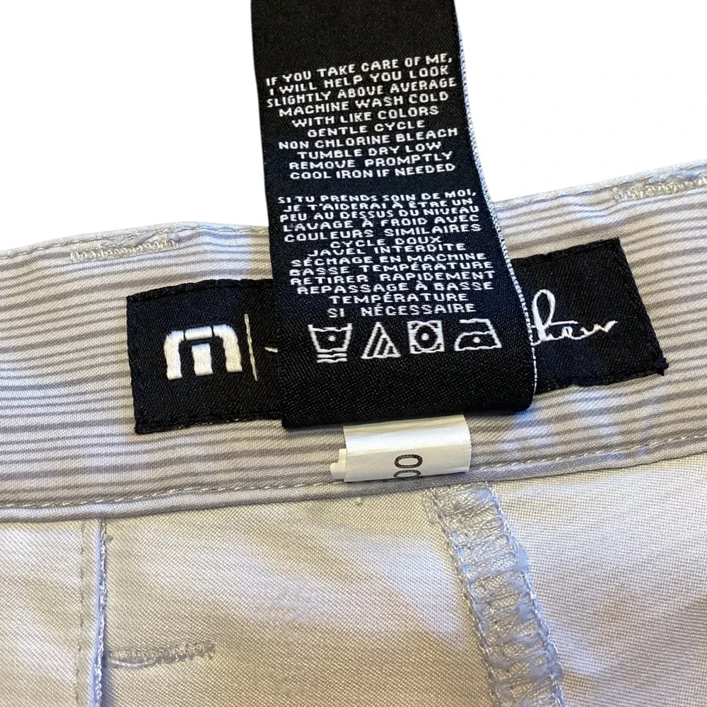 TravisMathew Beck Mens Grey White Striped Golf Shorts Size 38 Performance EUC‎